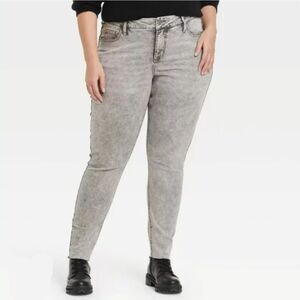 Ava & Viv Skinny Jeans Women Plus Size 14W High Rise Gray Raw Hem Stretch